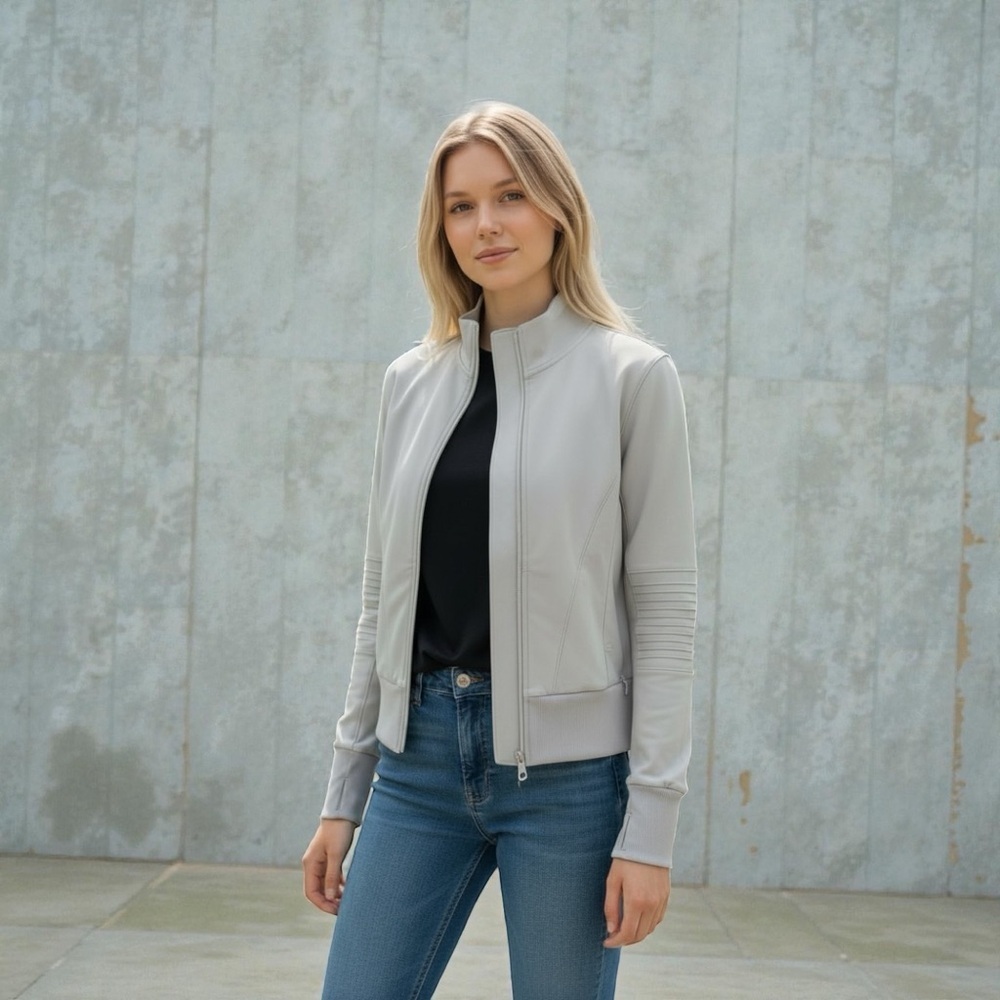 Mondetta Gray Moto Style Zip up-High Neck-2 Front hidden pockets-Size Medium - Picture 14 of 14